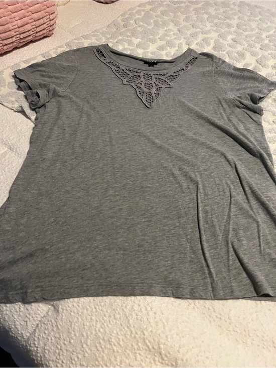 torrid Tops - torrid Gray Short Sleeve Tee with Crochet V-Neck Detail